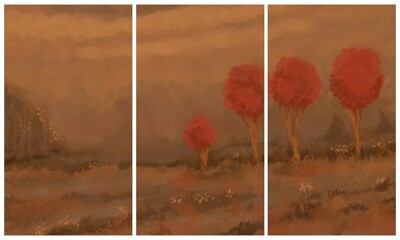 Triptych, abstract landscape painting - digital painting © neurostructure