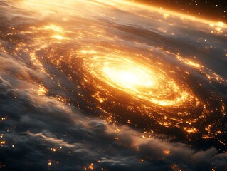 Fototapeta premium Fiery Celestial Spiral Galaxy Swirling With Light