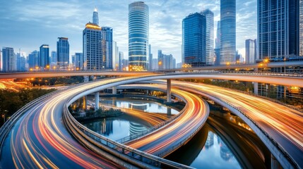 Obraz premium Reflective Urban Overpasses with Moody Evening Light