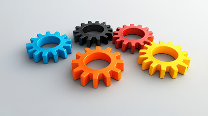 Head of gears. Colored gears. 3D.