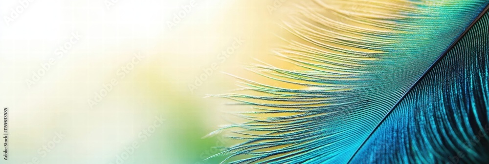 Leinwandbilder Close up view of a peacock feather showcasing vibrant colors and fine textures with space for text or design placement. Generative AI