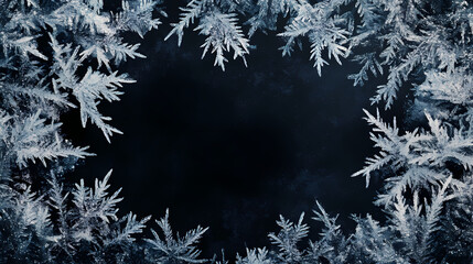 Ice crystal frame on black matte background. frostwork. Frostweave. Illustration