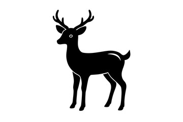 Obraz premium deer black silhouette vector, Simple silhouette Design vector icon with white background