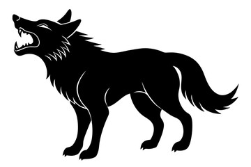  roaring wolf black silhouette vector, Simple silhouette Design vector icon with white background