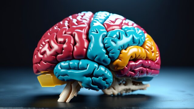 colored brain close-up lying on table