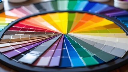 color wheel paint palette with different colorful geometric patterns in rainbow colors in a circle