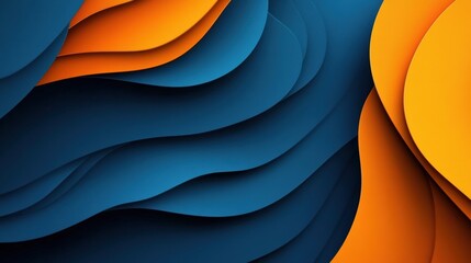 Glossy abstract waves in vivid blue and orange tones harmonizing in a dynamic flow. Generative AI