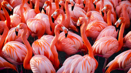 Vector seamless background of pink flamingos. Chaotic Flamingo