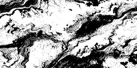 Abstract grunge black and white wavey topography line geographic contour map background. 