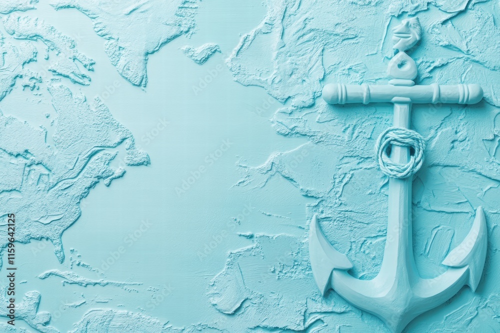 Aufkleber Nautical anchor and textured map with blue tones inviting exploration and adventure on open waters. Generative AI