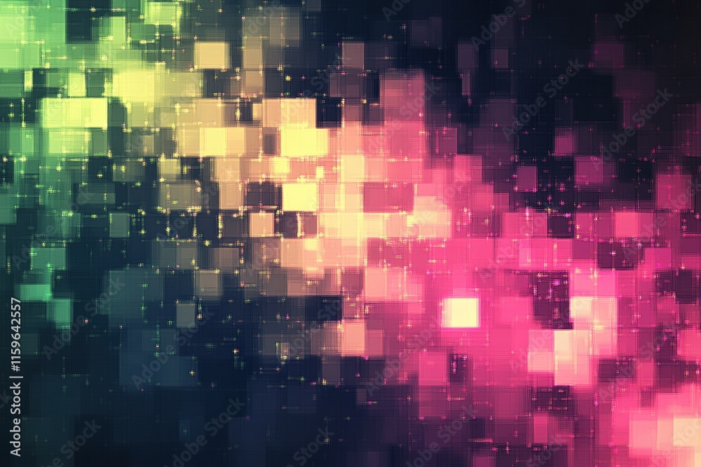 Fototapete Glowing abstract mosaic with vibrant pixelated elements creating a striking visual pattern in deep colors. Generative AI
