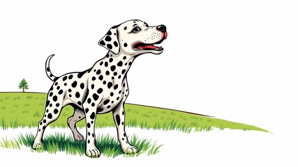 Alert Dalmatian Standing in Peaceful Hillside Setting
