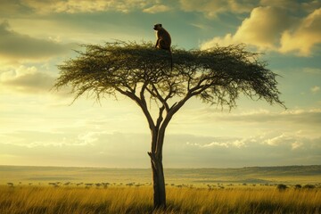 Vivid DSLR image of dominant baboon in African savanna