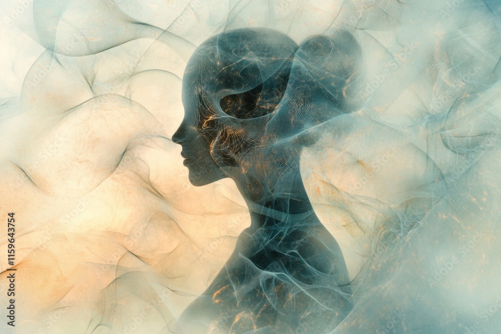 Poster human silhouette immersed in abstract whirlwind representing feelings of loneliness and isolation in