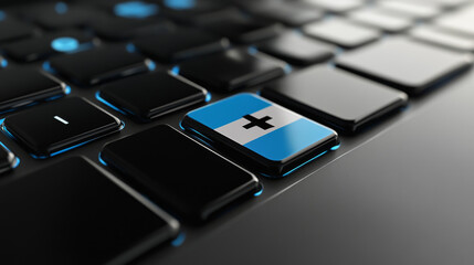 Computer keyboard, close-up button of the flag of Estonia. 3D render of a laptop keyboard
