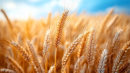 Fototapeta premium Golden Wheat Stalks Bask In Summer Sunlight