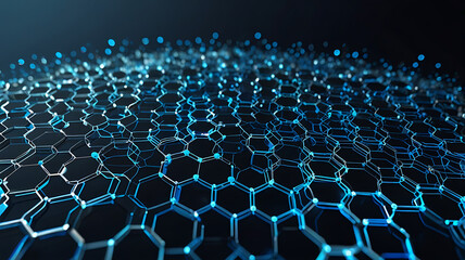 Naklejka premium Network connection concept blue vector illustration. Futuristic hexagon perspective wide angle landscape. Futuristic honeycomb concept. Big data digital background.