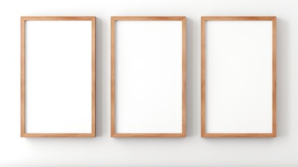 Empty Wooden Frame Mockup on White Wall for Picture Gallery - 3D Render