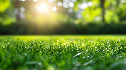 Naklejka premium Lush Green Grass Basking In Sunlight A Summer Day