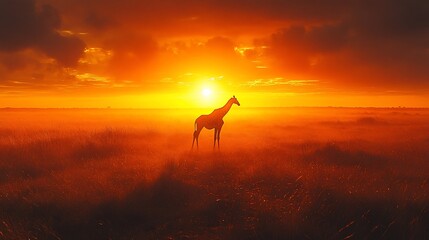 Fototapeta premium Giraffe Silhouette at Sunset in African Savanna