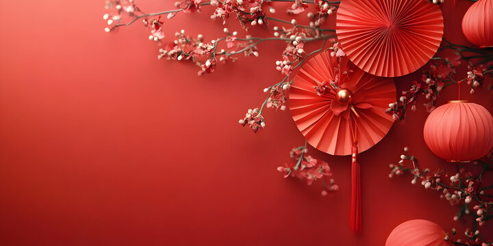 Chinese new year festive background with red decoration