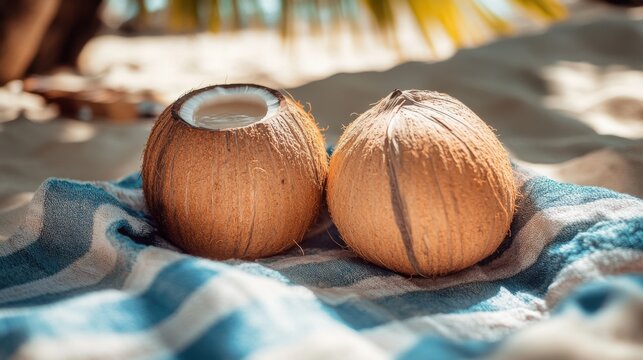Tropical Beach Coconuts Refreshing Drinks, Summer Vacation