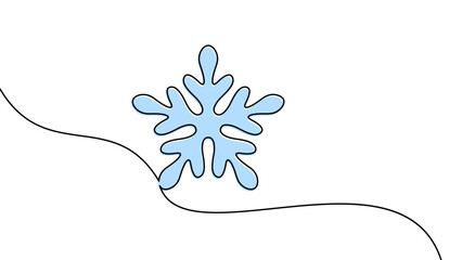Simple blue snowflake design on a flowing black line, ideal for winter themes. Vector illustration.