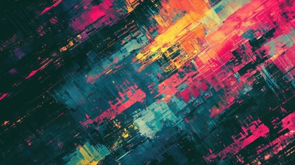 Glitch Art: Colorful Pixel Texture and Retro 80s Typography Background