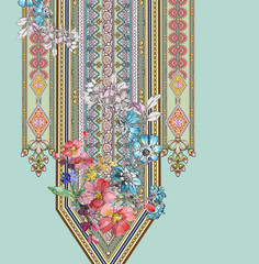 FLORAL NECK LINE DESIGN ,TEXTILE MOTIF, FLORAL