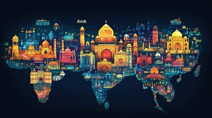 Naklejka premium India landmarks map illustration.
