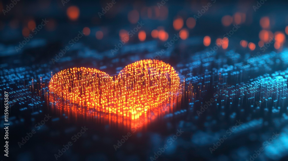 Aufkleber Glowing digital heart formed by data on a circuit board.