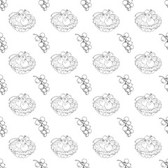 Cupcake with berries in doodle style. Seamless pattern. Vector illustration.