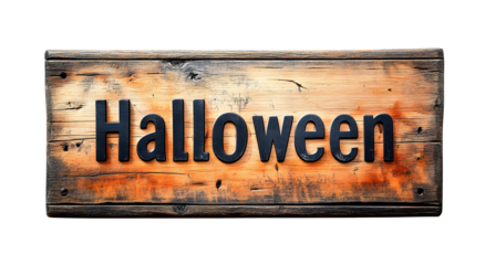 Wood board with the word Halloween isolated on transparent background