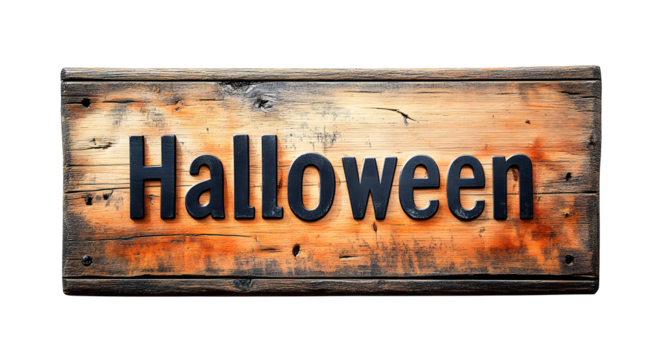 Wood board with the word Halloween isolated on transparent background