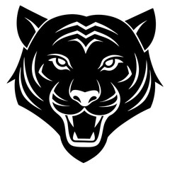 Roaring tiger head black silhouette vector, Simple silhouette Design vector icon with white background