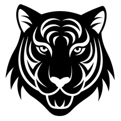 Fototapeta premium Roaring tiger head black silhouette vector, Simple silhouette Design vector icon with white background