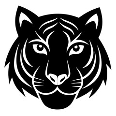 Tiger Head black silhouette vector, Simple silhouette Design vector icon with white background