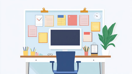 Realistic cork board with memo papers. Vector illustration of bulletin with pinned message stickers, weekly schedule planner, to-do list sheet, blank color sticky notes. Time management template