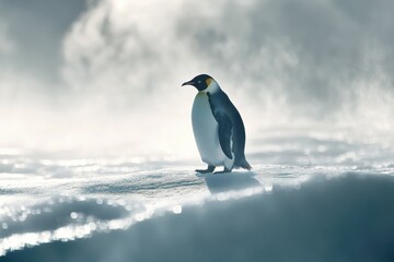 Obraz premium Emperor penguin on icy Antarctic floe isolated and resilient