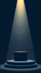 Spotlight illuminating empty stage with dramatic shadows in dark room