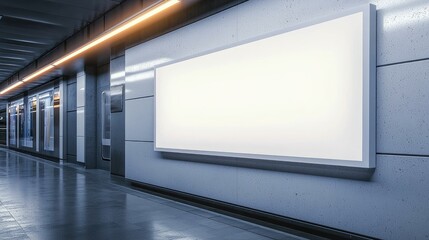 Modern Underground Metro Station with Blank Billboard for Advertisement in Urban Setting