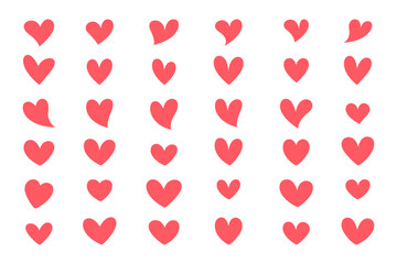 Set of pink hearts, stylized hearts of different shapes isolated from the background. Valentine's Day hearts. Vector illustration. Symbols of love, romance and wedding