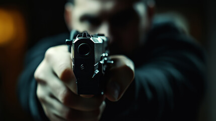 Security from the particles. Security guard fires his gun. Vector illustration