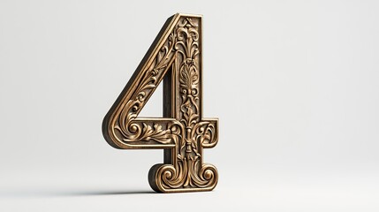 Ornate bronze number four, 3D render.