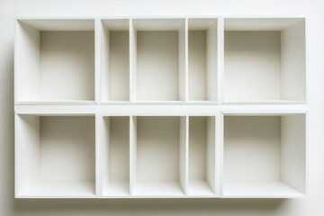 Minimalist Box Display: Sleek White Cube Racked on a Simple Isolated Background