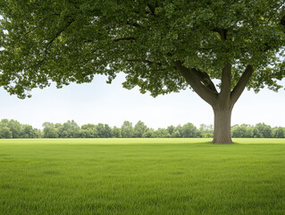 Obraz premium Centered Ancient Oak Tree Highlighting Its Majestic Presence