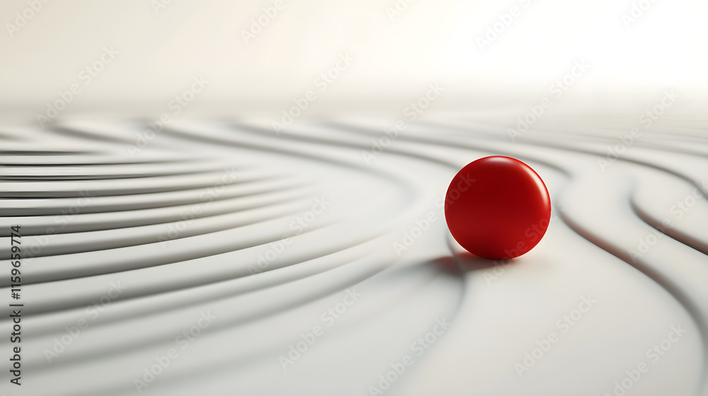 Wall mural multiple red clay paths converging into a single bright red circle on a smooth white surface, each p