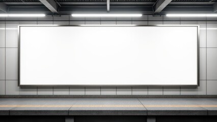 Obraz premium Subway platform with an empty advertising billboard, offering a blank space for promotional material.
