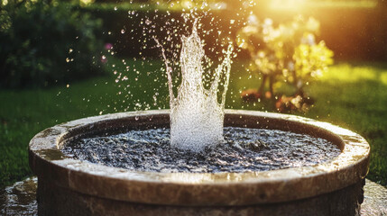 Fountains set isolated on white background. Vector cartoon illustration of city landscape design elements, round stone basin with water sprinklers, public garden decoration, summer park landmark