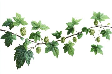 Fototapeta premium Isolated Hops Plant on White Background. Green Creeper Leaves Perfect for Beer Ingredient Inspiration